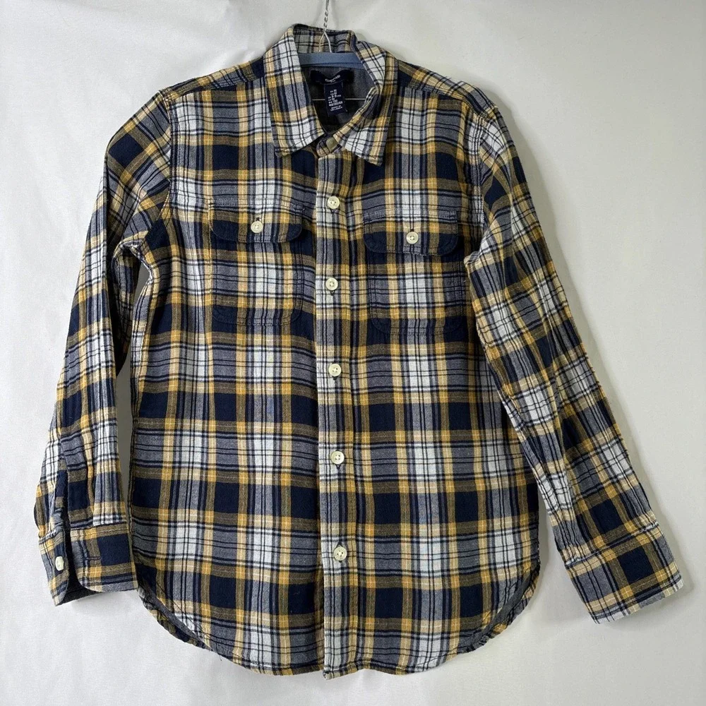 Gap Kids‎ Boys Medium Long Sleeve Button Down Shirt Plaid Blue Yellow White